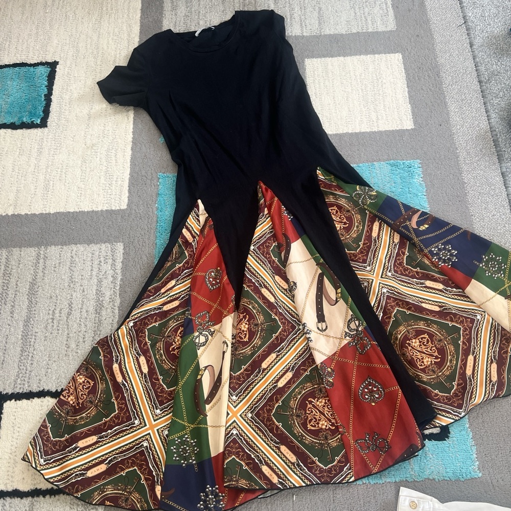 Zara Black and Patterned Maxi Dress